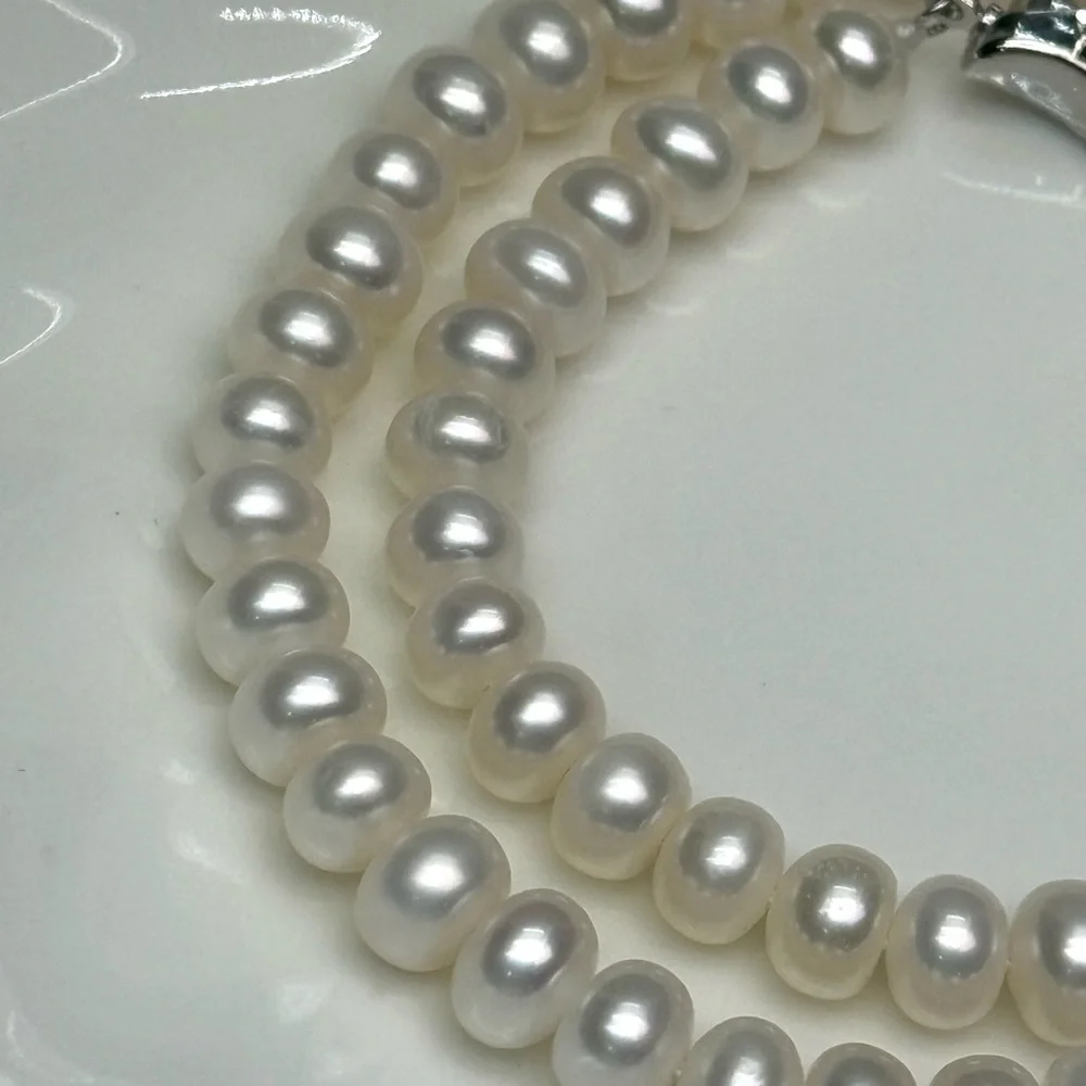 NPF74 Handmade Classic White Freshwater Pearl Choker/Double-Layer Bracelet S925 - Picture 6 of 7